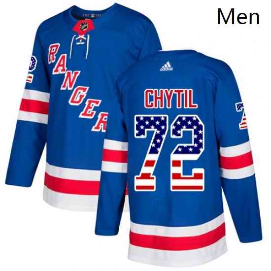 Mens Adidas New York Rangers 72 Filip Chytil Authentic Royal Blue USA Flag Fashion NHL Jersey